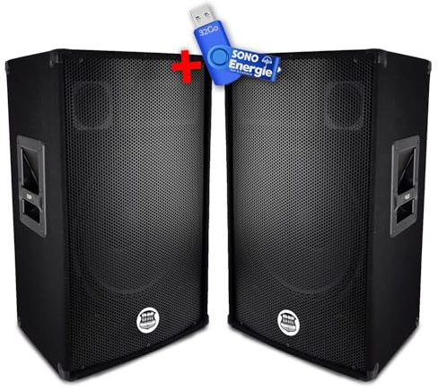 Paire d'enceintes Sono Bass Reflex Trapézoïdal à 3 voies 12/30cm - 2 x 600W - BM Bmsonic BMS-12+Clé USB 32G