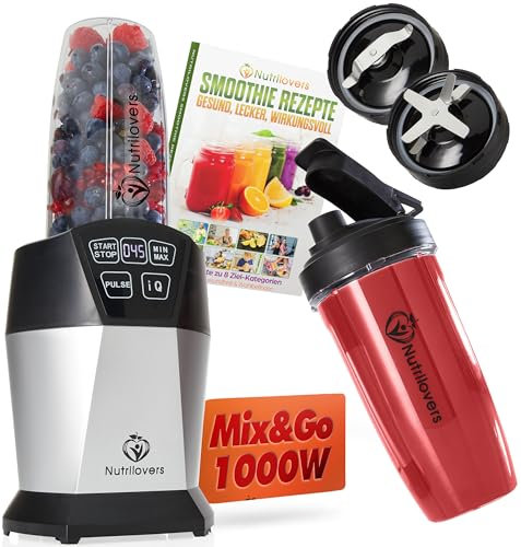 NUTRI-BLENDER Smoothie-Maker to go 1000 Watt Mixer Smoothies Auto-IQ, BPA-frei, Inkl. Rezeptbuch, 2x Becher, Messer, Deckel