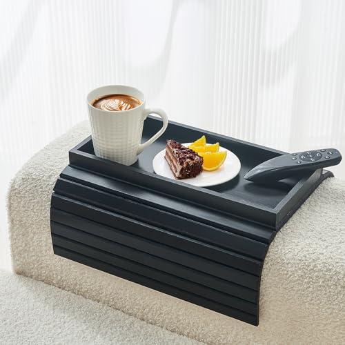 LOVYANXUE Bamboo Sofa Arm Tray, Anti Falling Couch Arm Tray Table, Foldable Couch Armrest Table, Portable Sofa Armrest Trays Cup Holder for Drink, Cups, Phone, Snacks, Remote