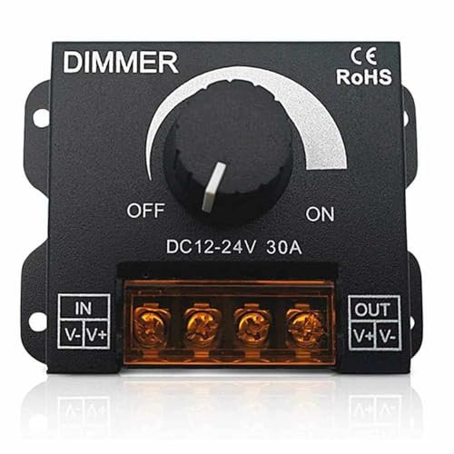 TECHZOCO Driver Dimmer di intensità striscia LED, regolatore di tensione con pulsante girevole, driver di attenuazione LED, 12 V-24 V CC 30 A, adatto per striscia LED a colore singolo