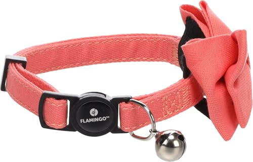 Flamingo Collier avec Nœud pour Chat Lomi Rose Saumon - Taille 20-35cm x 10mm x 2mm - Réglable, Élégant et Confortable - Idéal pour Abyssin, Scottish Fold, Bengal & Siamois