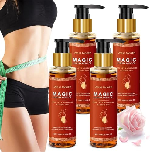 CHANCCI 4 PCS Magic Firming Body Oil - Glow Remedy Skin Tightening Oil for Women, Magic Moisturizing Luxury Body Oil for Saggy Skin, Reduces Fine Lines, Suitable for All Skin Types