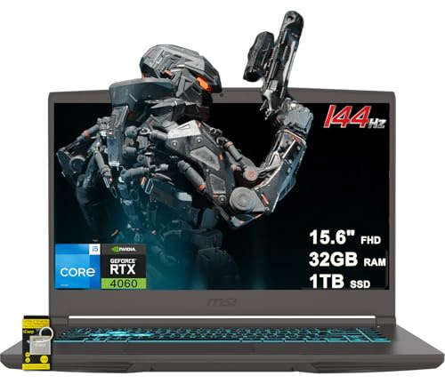MSI Thin 15 Gaming Laptop 15.6 FHD IPS 144Hz Intel Octa-core i5-13420H (Beats i7-12650H) 32GB RAM 1TB SSD GeForce RTX 4060 Backlit USB-C Win11 w/ICP Hub