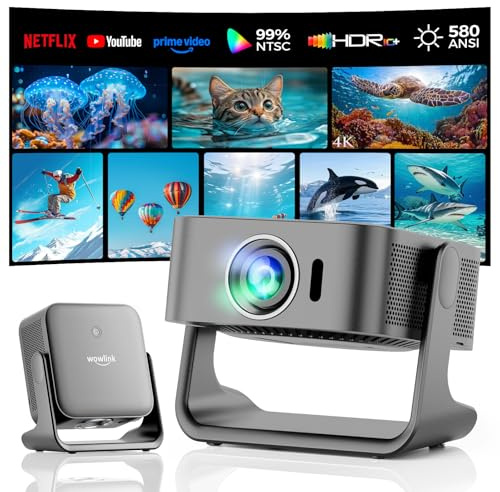 [Smart TV OS & HDR10+ & 3D Suono] Proiettore 4K con WiFi 6 e Bluetooth 5.4, Built-in Smart OS & Apps & Altoparlanti Doppi, 1080P Native Auto Focus & Keystone, Proiettore Home Movie - Argento