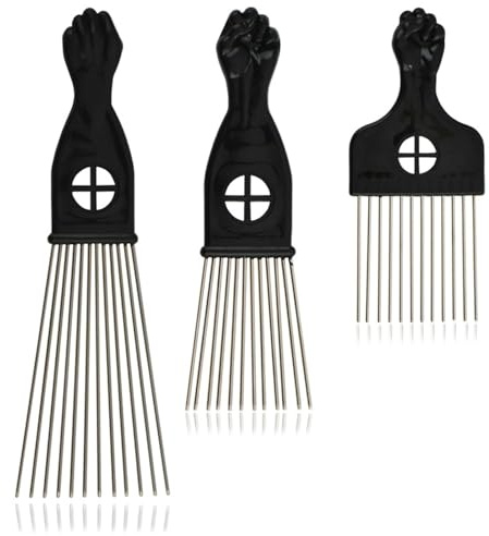 Peigne Afro en Métal,3 PCS Peigne Afro en Métal de Différentes Longueurs Brosse Bouclés Peignes à Cheveux Afro en Dents Larges pour Hommes Femmes Démêlant