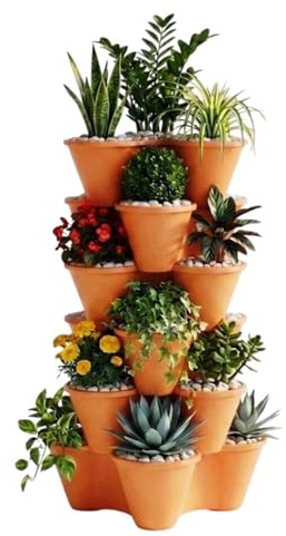 ORGANIZED Strawberry Planter Trio 3-Tier Stacking Pots – Pack of 6, Vertical Garden Planters for Herbs, Flowers & Vegetables Indoor Outdoor Gardening