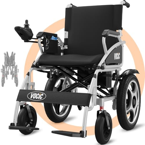 VOCIC V58 Elektrischer rollstuhl bis faltbar leicht 42KM | Rollstuhl elektrisch bis 150KG mit Outdoor Gummi Luftbereifung,500W starkem motor elektrorollstuhl,Sitz 46cm,Perlweiß