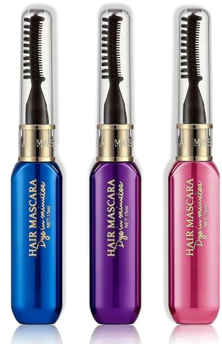 3Pcs Temporary Hair Color Spray, Mascara & Hairspray Bundle, Fun Hair Chalk Set - Washable Dye In Blue, Purple, Pink - Non-Toxic For Parties, Costumes & Play