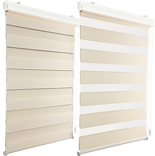 PROHEIM DuoRollo+ in Creme Premium Doppelrollo mit Variabler Klemmfix-Halterung und Frontblende Seitenzug-Rollo mit Alu Klemmträgern für Fenster und Türen, Größe:80 x 160 cm