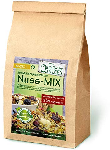 Original-Leckerlies: Nuss-Mix 500g, ***Premium Qualität*** Papageienfutter mit geschälten Saaten, hoher Anteil an Nüssen, Bio Getreide und leckerem Gemüse, Ebereschen und Hibiskusblüten