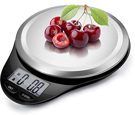CAMRY Báscula de cocina digital Báscula de alimentos Báscula multifuncional Precisión 1 g Capacidad 5kg/11lbs Gran pantalla LCD Tara Auto Apagado Acero inoxidable(Negro)