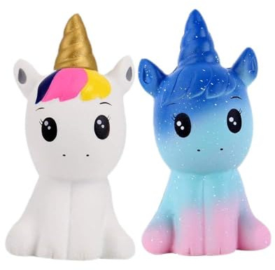 Anboor Squishies 2 Pz Unicorno Cavallo Kawaii Morbido Lento Rising Profumato Squishies Giocattoli Antistress Giocattoli per Bambini Decorazione Puntelli (1 bianco e 1 galassia)