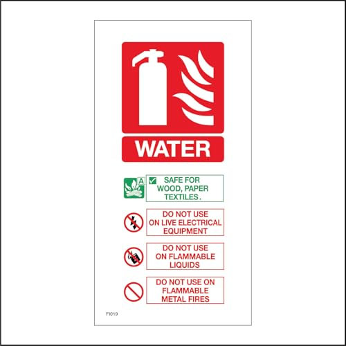 FI019 Water Fire Extinguisher Sign Hydrant in case of Emergency Sound Alert Bell 200mm x 300mm Sticker/Sav - White Background