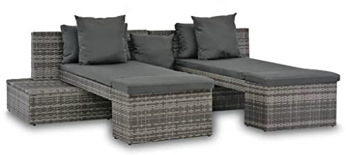 vidaXL Gartenmöbel 4-TLG. Grau Poly Rattan Sofa Lounge Sonnenliege Sitzgruppe