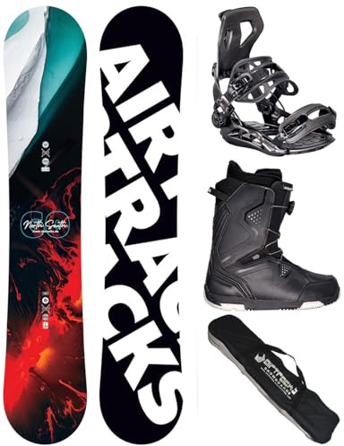 AIRTRACKS Snowboard Set Paquete Completo Tabla North South Four Wide Hombre 150 + Fijaciones Master + Botas Strong ATOP 42 + SB Bag