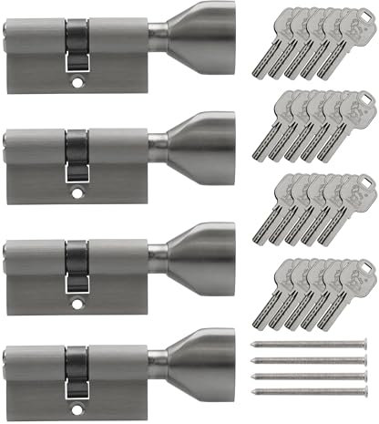 4X Thumb Turn knob Euro Cylinder Locks 35/35mm, keyed Alike, with 20 Reversible Keys (35x35) (KSN)