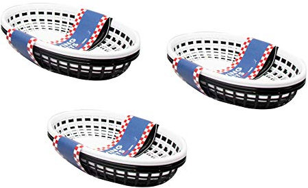 Invero 12 Pack of Oval Food Serving Baskets - Ideal for Chips, Fries, Burgers, Sandwiches, Outdoor Picnics, BBQ's, Summer Parties and more