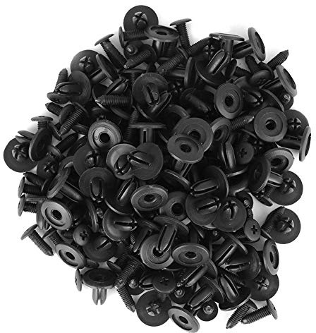 Rivetti in plastica per auto 100 pezzi Elementi di fissaggio per rivetti con perno di spinta in plastica per carrozzeria Parafango nero con foro di diametro 6 mm Clip per perno di spinta
