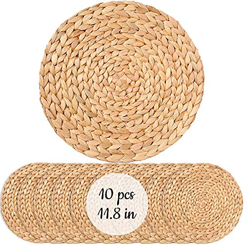 Gewebte Tischsets 10er Set, Tischmatten 10er Set, Wasserhyazinthe Runde Tischsets für runden Tisch, Ladegeräte für Speiseteller, Weidenladegeräte für Speiseteller, Gewebtes Tischset, Platzdeckchen 30