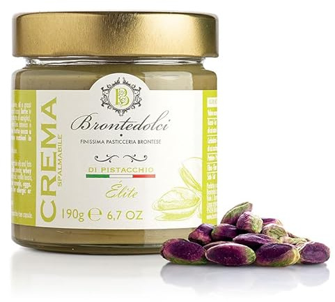 Brontedolci Crema Spalmabile di Pistacchio Elite Spreadable Pistacho Crema 190g en Vidrio de Sicilia con 40.5% Pistacho
