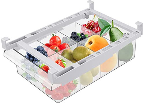 Tigerkinwit Organizador Frigorifico Transparente Caja de Cajón de Nevera Extraíble Caja de Almacenamiento para Frigorífico con Asa para Nevera Cocina Armarios Fruta Vegetal(8 Cuadrícula)