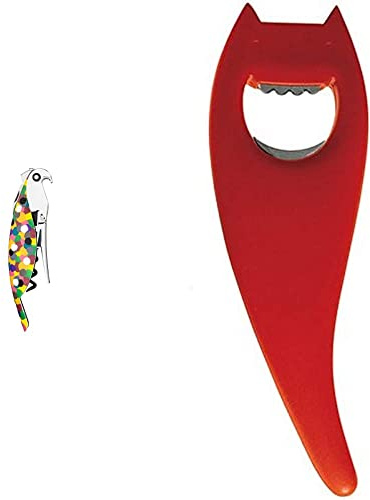 Alessi AAM32 1 Proust Parrot Cavatappi per Vino di Design, in Alluminio Profuso e PC, Multicolore & ABC01 R Diabolix Apribottiglie in PA, Rosso