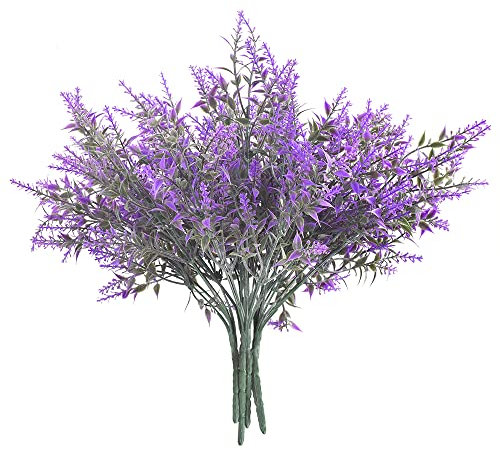 homEdge Künstlicher Lavendel-Plektrum, 6 Bündel für den Außenbereich, UV-beständig, künstliches Bouguet zur Dekoration