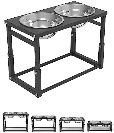 Höhenverstellbar Erhöhte Futternäpfe,Hundeschüsseln Doppelnapf Futterstation Erhöhter aus Eisen mit 2 Edelstahlnäpfen für Kleine, Mittelgroße Hunde und Katzen (Medium/Large 5-12)