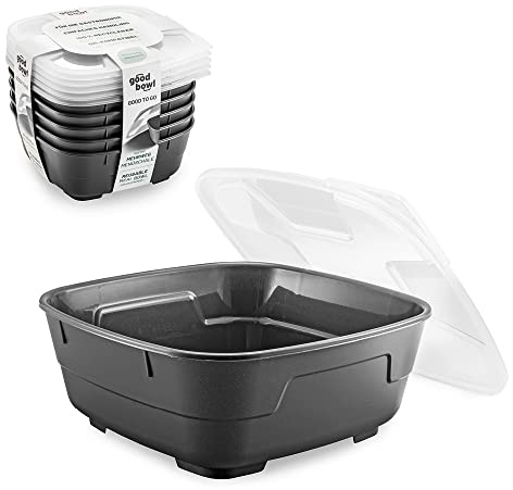 Thermohauser GoodBowl Big, 5er Set, Mehrweg Essensbehälter, 1300 ml To Go Lunchboxen, mikrowellengeeignet, anthrazit