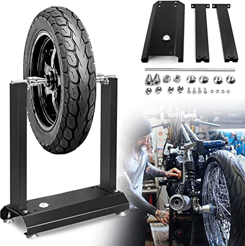 YARDIN Support d'équilibrage pour roues de moto, appareil d'équilibrage de moto avec 4 pieds réglables, machine d'équilibrage de roue noire, convient pour plusieurs tailles de roues 40 x 19 x 50 cm