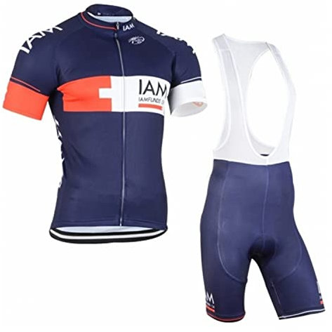 SGCIKER Retro Pro Team IAM Radtrikot Set for Herren, Kurzarm Fahrrad bekleidung Lätzchen Kurzsets Gel Pad（5XL