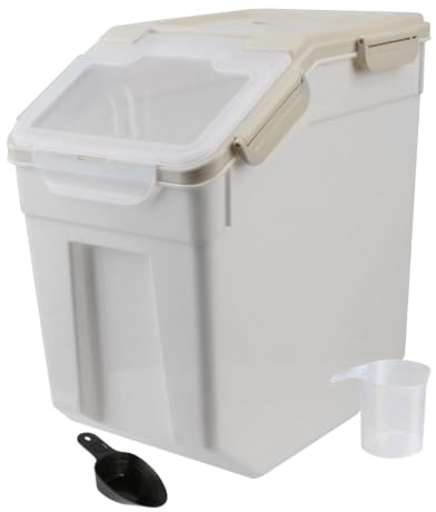 ANMOO Airtight Dog Food Storage Container 10KG, Large Pet Food Bin with Measuring Scoop & Wheels, Locking Lid, BPA-Free, for Dog Cat Food, Rice, Flour (Grey)