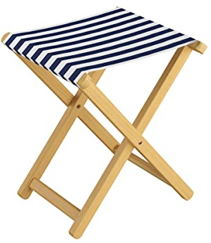 Erst-Holz Tabouret de Jardin Pliable, Bois hêtre Naturel avec Tissu Bleu et Blanc V-10-216N-17
