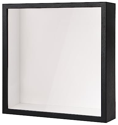 Bhoulandi 3D Shadow Box, Deep Picture Frame Display Box for Tabletop and Wall, Wooden Deep Box Frame for Flower Memorabilia Medal Crafts Tickets (22x22cm Black)