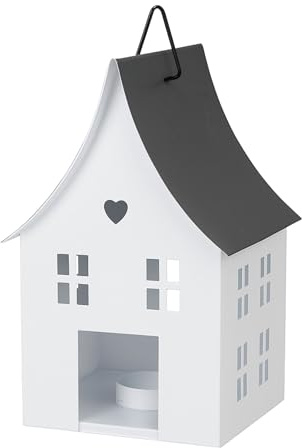 Windlicht - Lichthaus in weiß - schwarz zum Hängen aus Metall - Laterne - für die Gartendeko Outdoor - Deko Haus