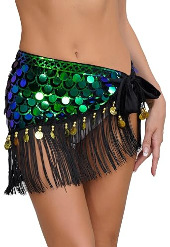 MSemis Damen Bauchtanz Belly Dance Taillenkette Kostüm Schnürung-Up Hip Rock Fishscale Pailletten Hüfttuch Münzgürtel Gürtel Bauchtanz-Hüft-Schal