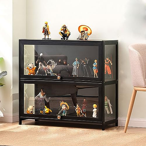 Vitrinenschrank Sammlervitrine Stehend Standvitrine Glasvitrine Acryl Vitrine Standvitrine Acryl Vitrine Doppeltüren Großer Kapazität Sammlervitrine Handgefertigtes Lagerregal für Waren 60*32*73CM A