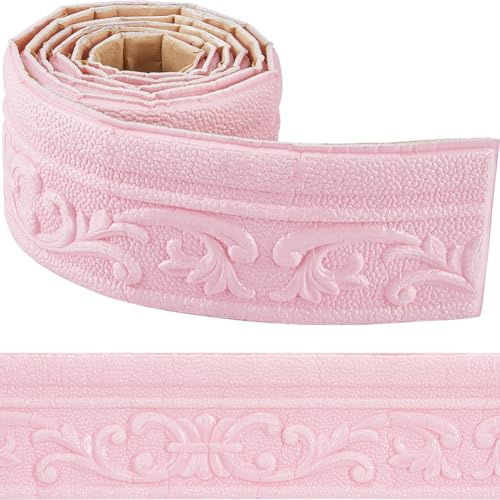 CRASPIRE 88 x 3 Pulgada Rosa Perla 3D Adhesivo Decorativo Borde de Espuma Zócalo Autoadhesivo Espuma Flexible Moldura Despegar Y Pegar Borde de Pared Espejo Borde Líneas de Pared Hotel DIY Decoración