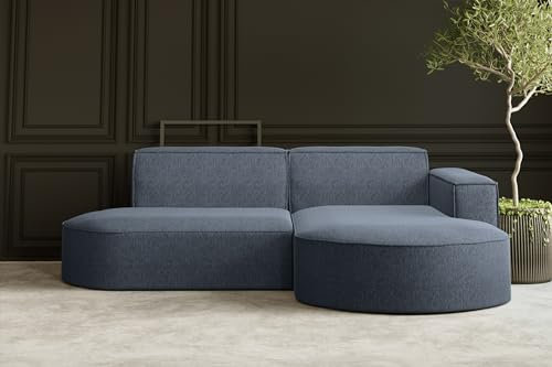 Kaiser Möbel - Ecksofa mit Wohnlandschaft, Eckcouch L-Form, Sofa 3-sitzer, Polstersofa, Bequemes Couch mit Ottomane für Wohnzimmer, Relaxsofa, Lounge-Set, Verita Stoff, MODENA Studio Marineblau Rechts