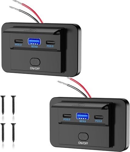 Thlevel USB C Steckdose 12V Ladebuchse 78W Auto Ladegerät QC3.0 und Dual PD3.0 Handy Schnellladung Wasserdicht mit Schalter für 12V-24V Boot Wohnmobil KFZ