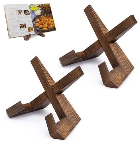 Bebochoi 2 Pcs Soportes para Libros de Cocina, Portalibros de Cocina de Madera, Expositor de Libro de Recetas, Atril Madera para Libros, Ideal para Sostener Libros de Cocina y Otros Libros