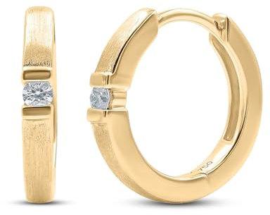 Creolen 750 Echtgold 13 mm - 2 Diamanten je 0.06 Ct - Gelbgold Damen Ohrringe 18k - Schmuck mit Geschenkbox