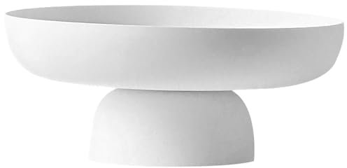 Peosaard Fruit Bowl, 10.4 Inch Pedestal Bowl, Decorative Fruit Holder Dessert Display Stand with Drain Holes, Plastic Salad Serving Dish Snacks Tray with Removable Pedestal White, Footed Bowl