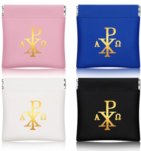 Dansydaisy 4 Pcs Rosary Pouch Catholic with Gold Cross Rosary Case PU Leather Pouches with Magnetic Top Bag for Men and Women, 4 Colors