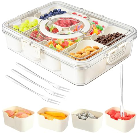 Dunruz Snackle Box Container,Portable Snack Box 8 Compartment Divided Serving Tray with Lid,Clear Storage Organizer for Fruit Candy Nuts Veggie-Perfect for Road Travel Party (1 Pack-8 Compartments)