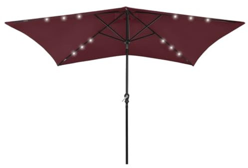 THOYTOUI Sonnenschirm, Angel regenschirm Angelschirm Anglerschirm Angelzelte Geeignet für Terrasse Veranda Balkon Garten mit LEDs und Stahl-Mast Bordeauxrot 2x3 m