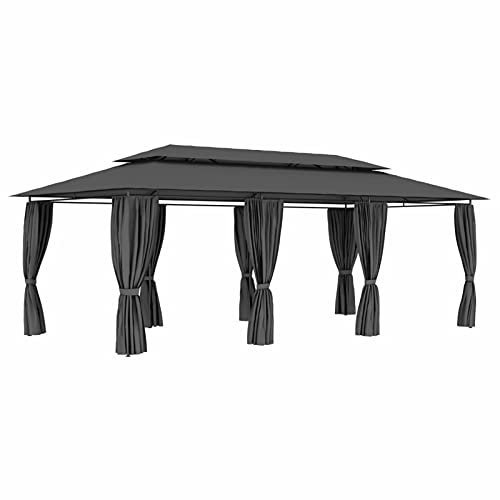 Homgoday Außenpavillon, Pavillon mit Vorhängen, 600 x 298 x 270 cm, Anthrazit, Außenpavillon für Garten, Balkon, Terrasse, Gartenpavillon, faltbar,