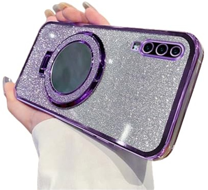 IMEIKONST Sparkly for Huawei P30 Case Gradient Glitter Purple DSJ | Makeup Mirror Ring Stand Function, Full Camera Protector, Soft Silicone Shockproof, Plated Transparent Cover for Girl Women