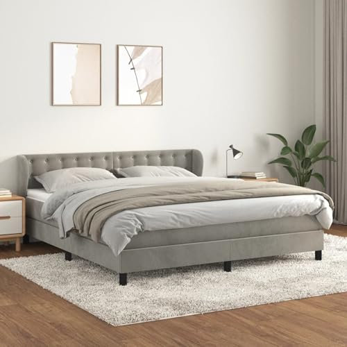 Keyroto Boxspringbett 180x200 Bockspringbett Boxspringbett 180x200 Komplett Boxspringbett Einzelbett Bett 180x200 mit Bettkasten Samt Hellgrau 180x200 cm