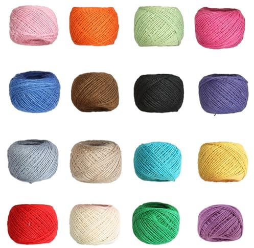 16 rotoli spago iuta colorata corda,Jute String Spago da Giardino Filo per Lavoretti Pacchi Protezione Display E Decorazion